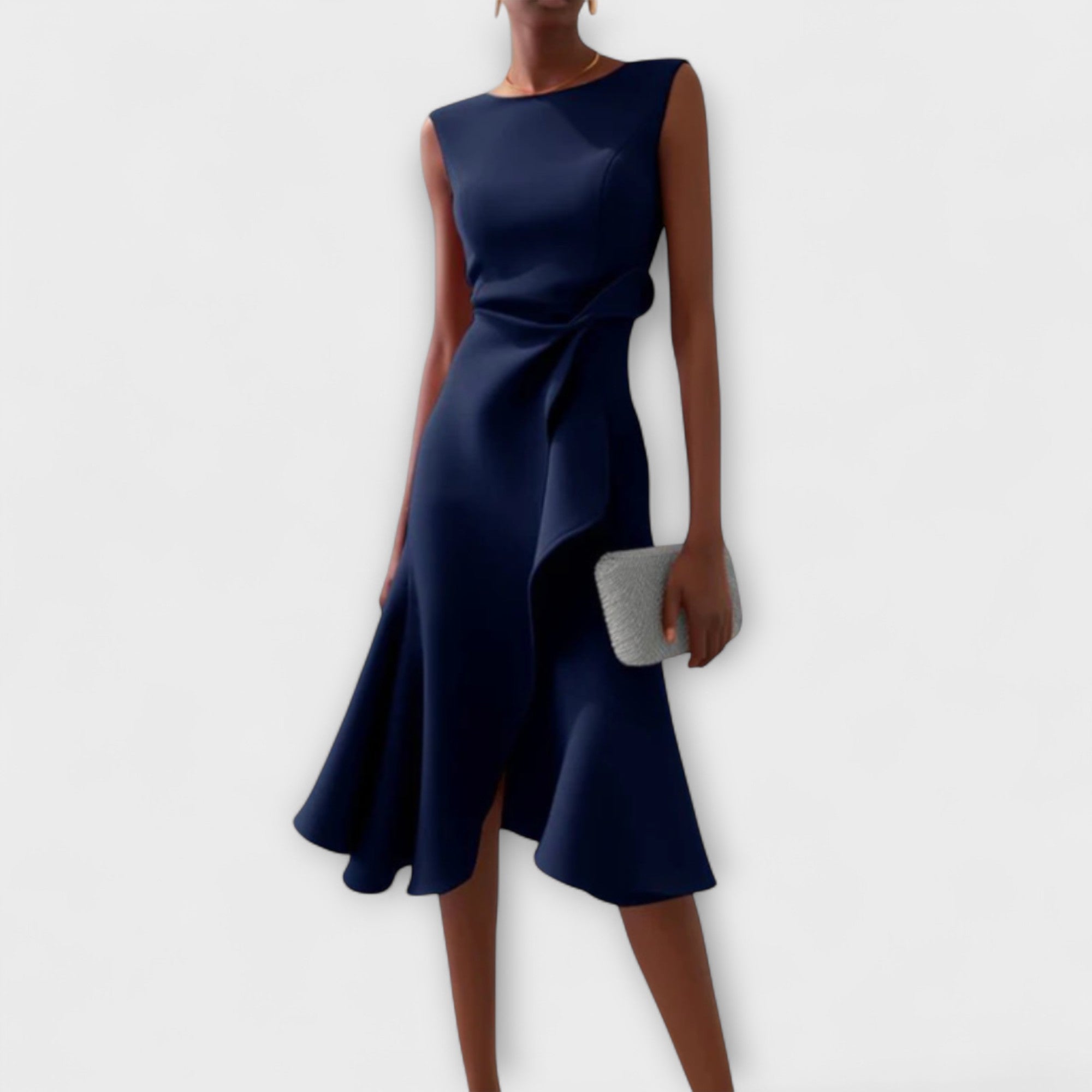 Asymmetric White Midi Dress for Women with Draped Detail - Elegant Occasions 1