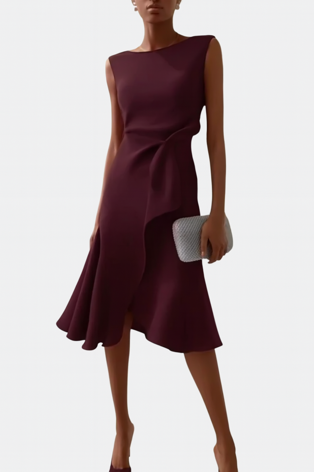 Asymmetric White Midi Dress for Women with Draped Detail - Elegant Occasions 10