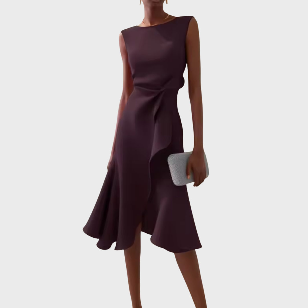 Asymmetric White Midi Dress for Women with Draped Detail - Elegant Occasions 11