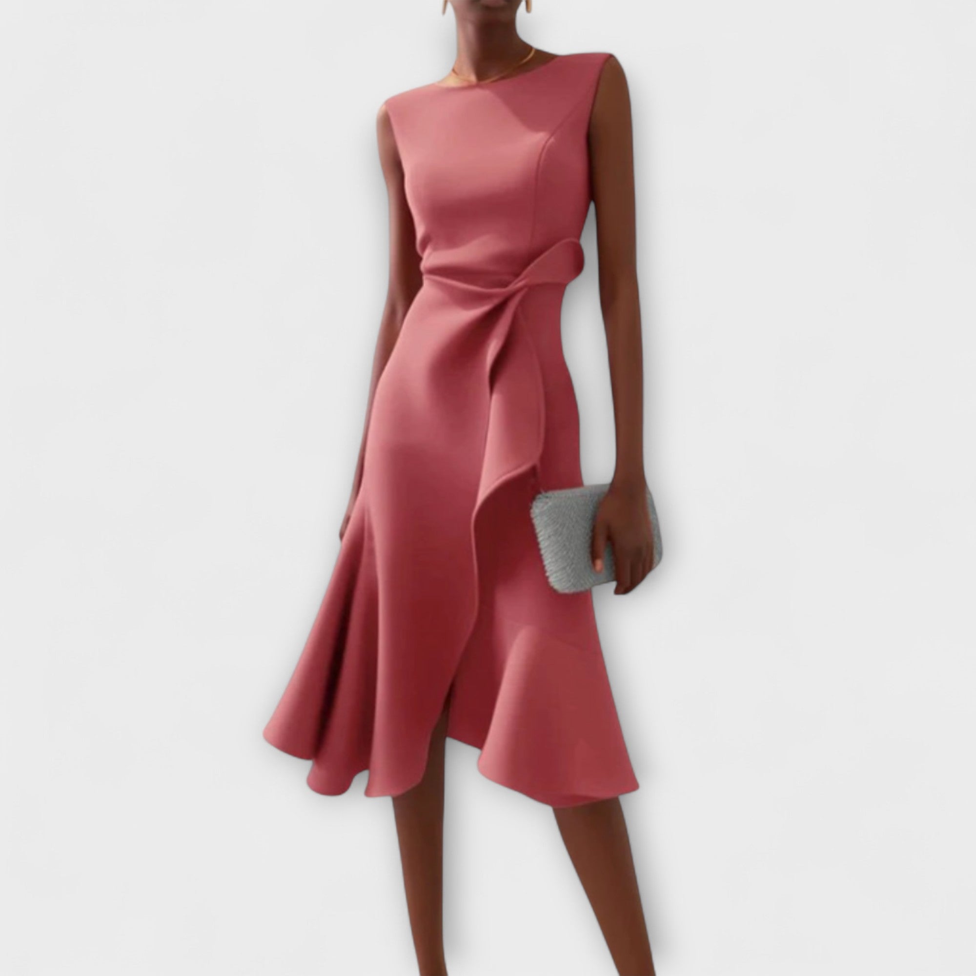 Asymmetric White Midi Dress for Women with Draped Detail - Elegant Occasions 2