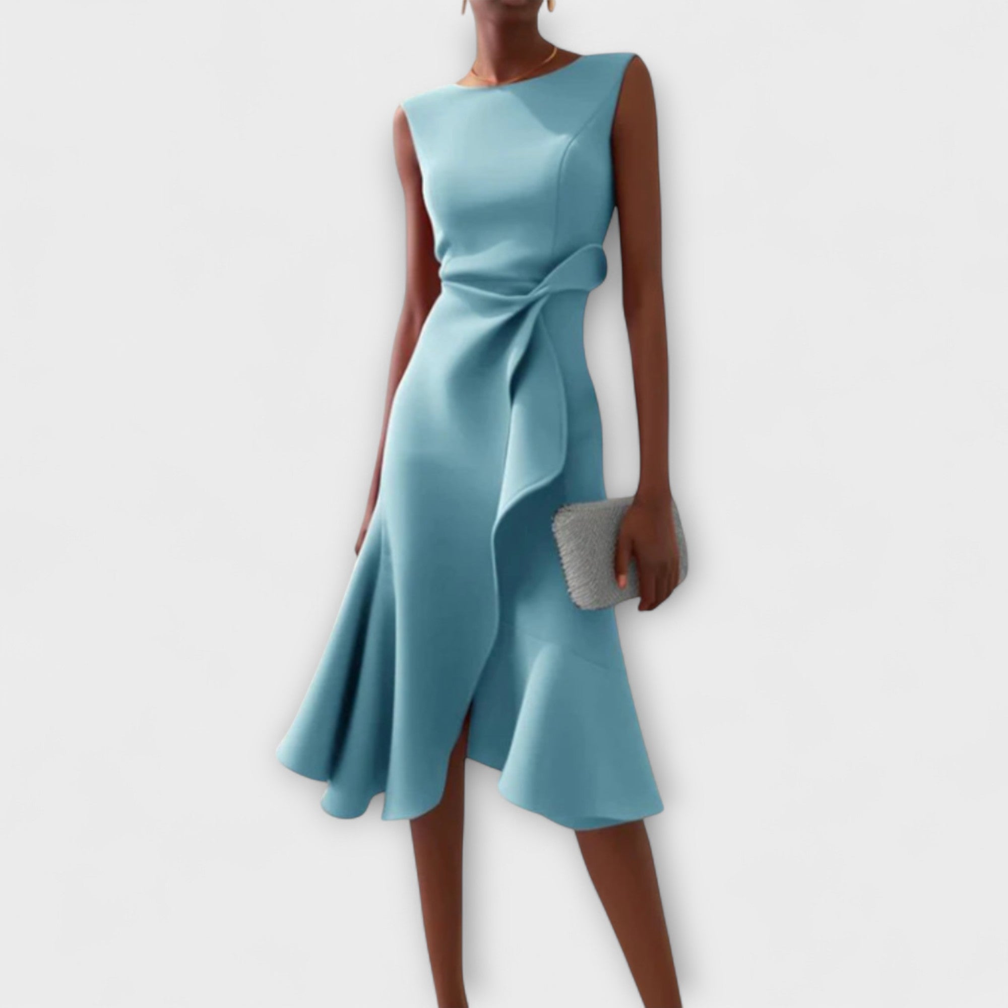 Asymmetric White Midi Dress for Women with Draped Detail - Elegant Occasions 3