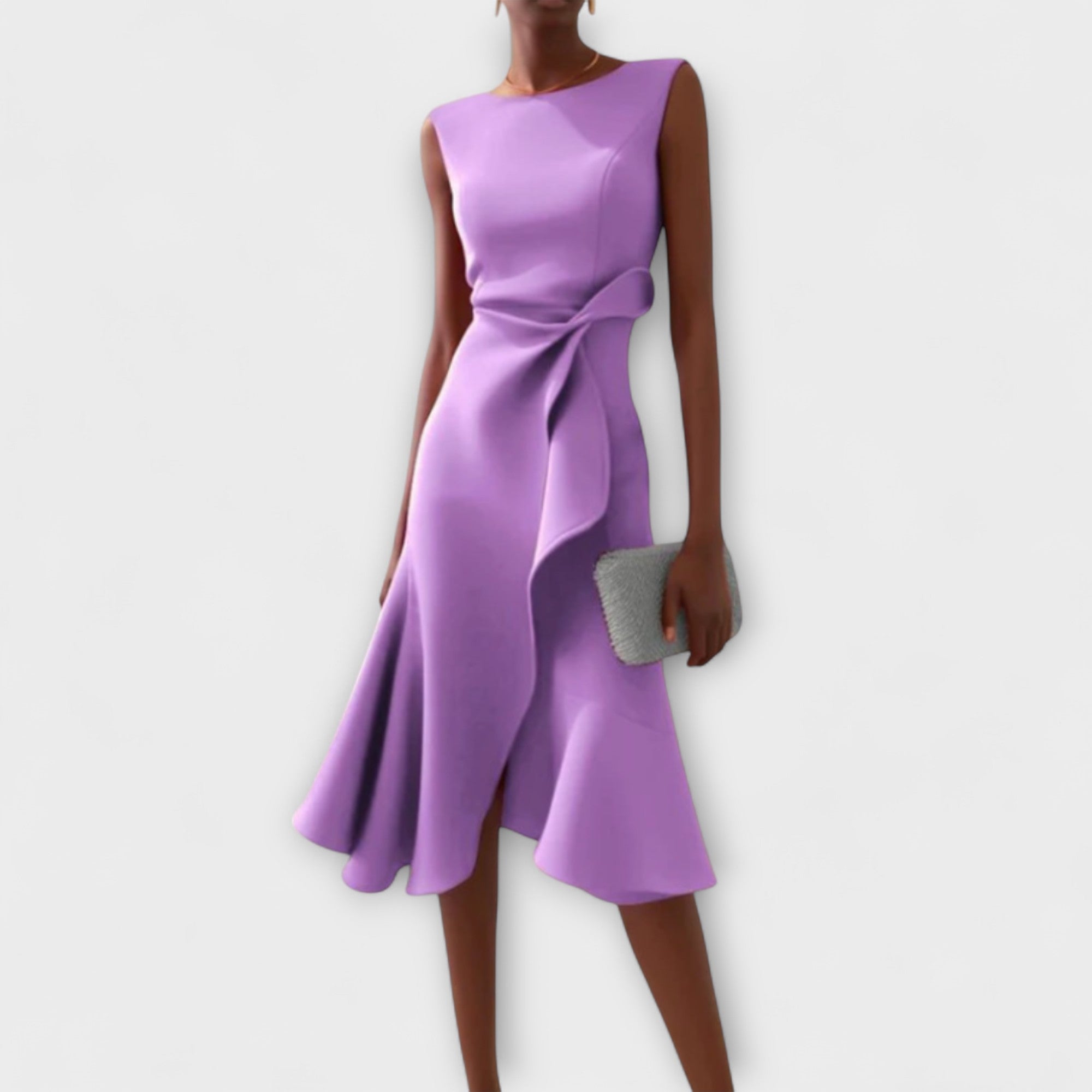 Asymmetric White Midi Dress for Women with Draped Detail - Elegant Occasions 4