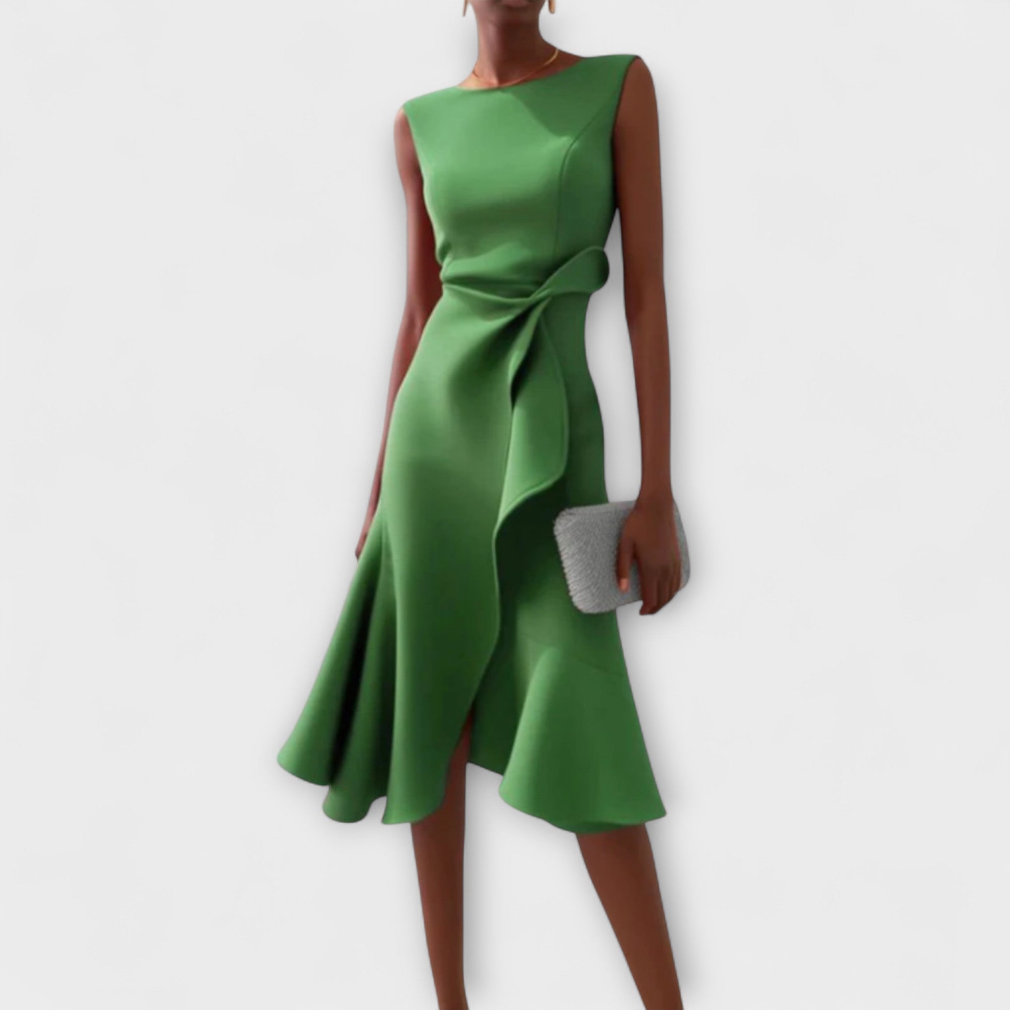 Asymmetric White Midi Dress for Women with Draped Detail - Elegant Occasions 5