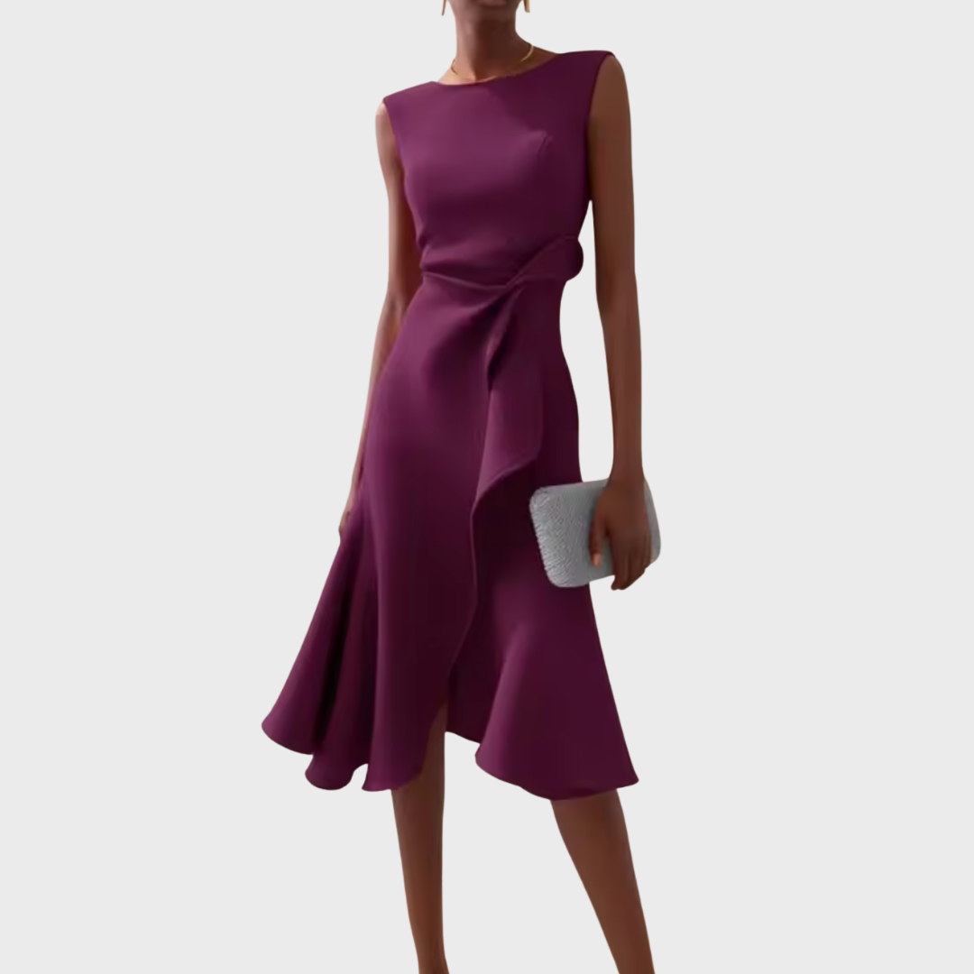 Asymmetric White Midi Dress for Women with Draped Detail - Elegant Occasions 6