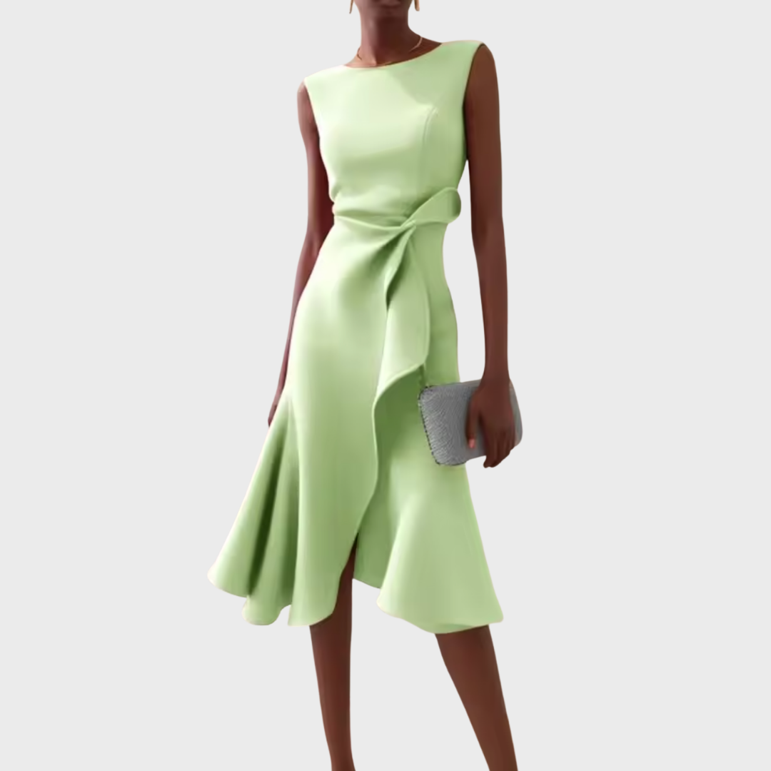 Asymmetric White Midi Dress for Women with Draped Detail - Elegant Occasions 7