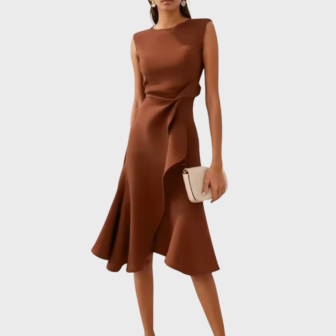 Asymmetric White Midi Dress for Women with Draped Detail - Elegant Occasions 8