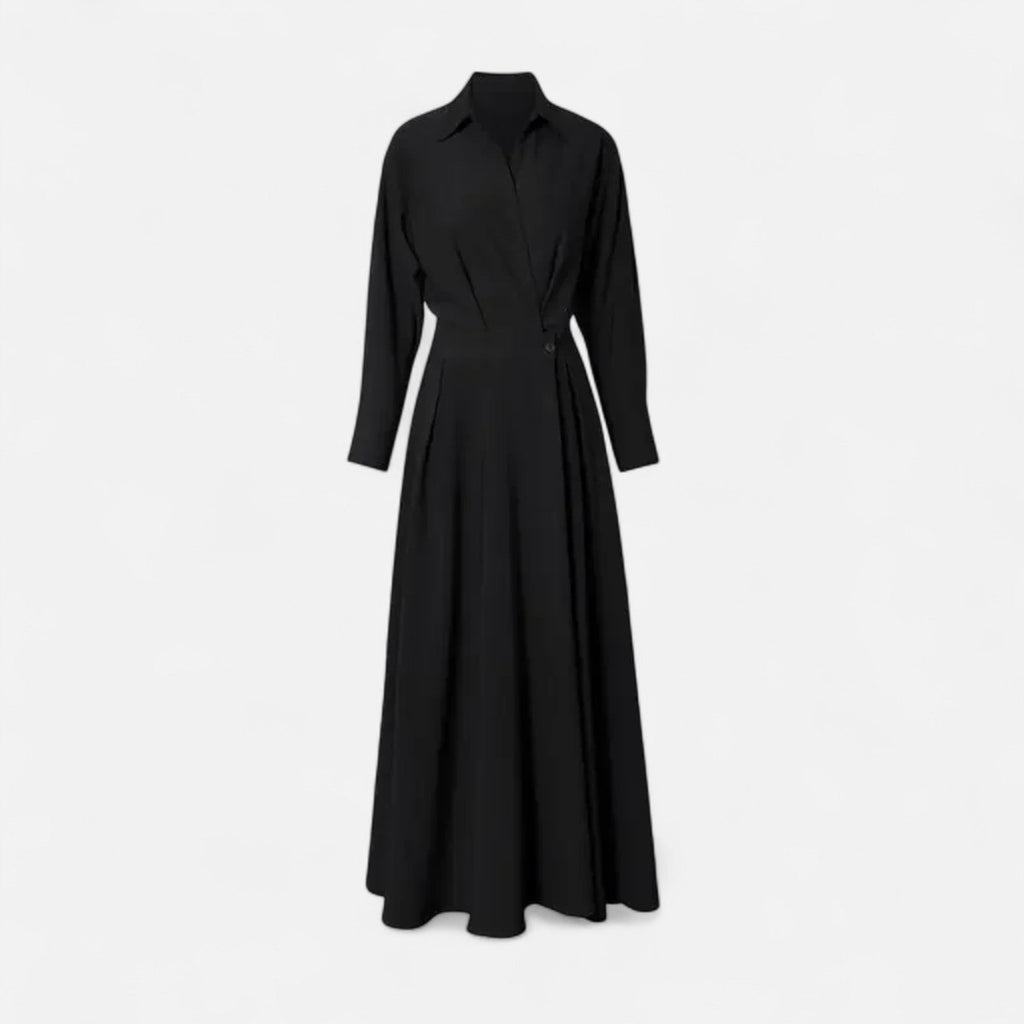 Aveline - Women's Cotton-Blend Long Shirt-Dress with Polo Collar, Knee-Length 0