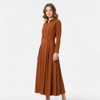 Aveline - Women's Cotton-Blend Long Shirt-Dress with Polo Collar, Knee-Length 1