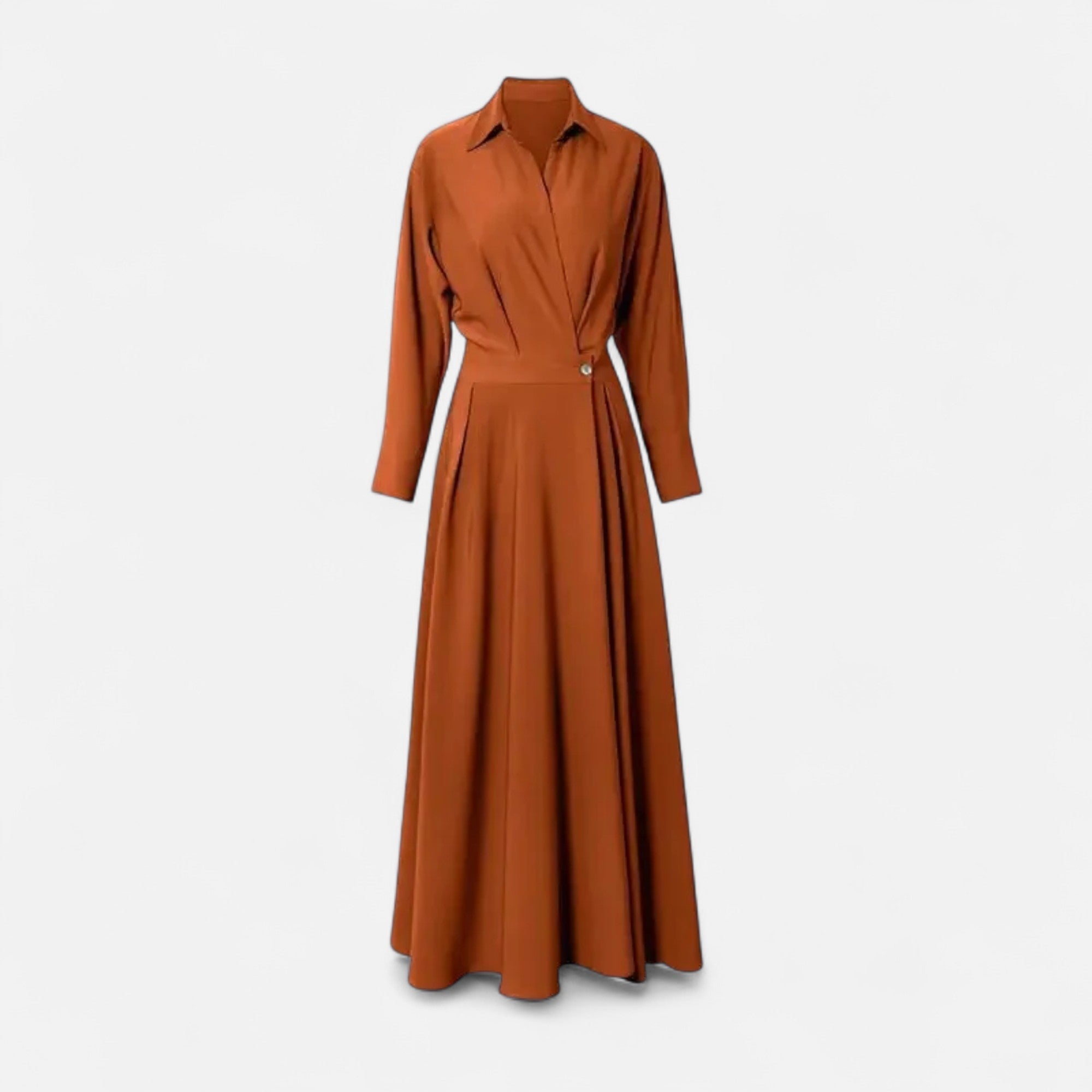 Aveline - Women's Cotton-Blend Long Shirt-Dress with Polo Collar, Knee-Length 2