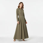 Aveline - Women's Cotton-Blend Long Shirt-Dress with Polo Collar, Knee-Length 3