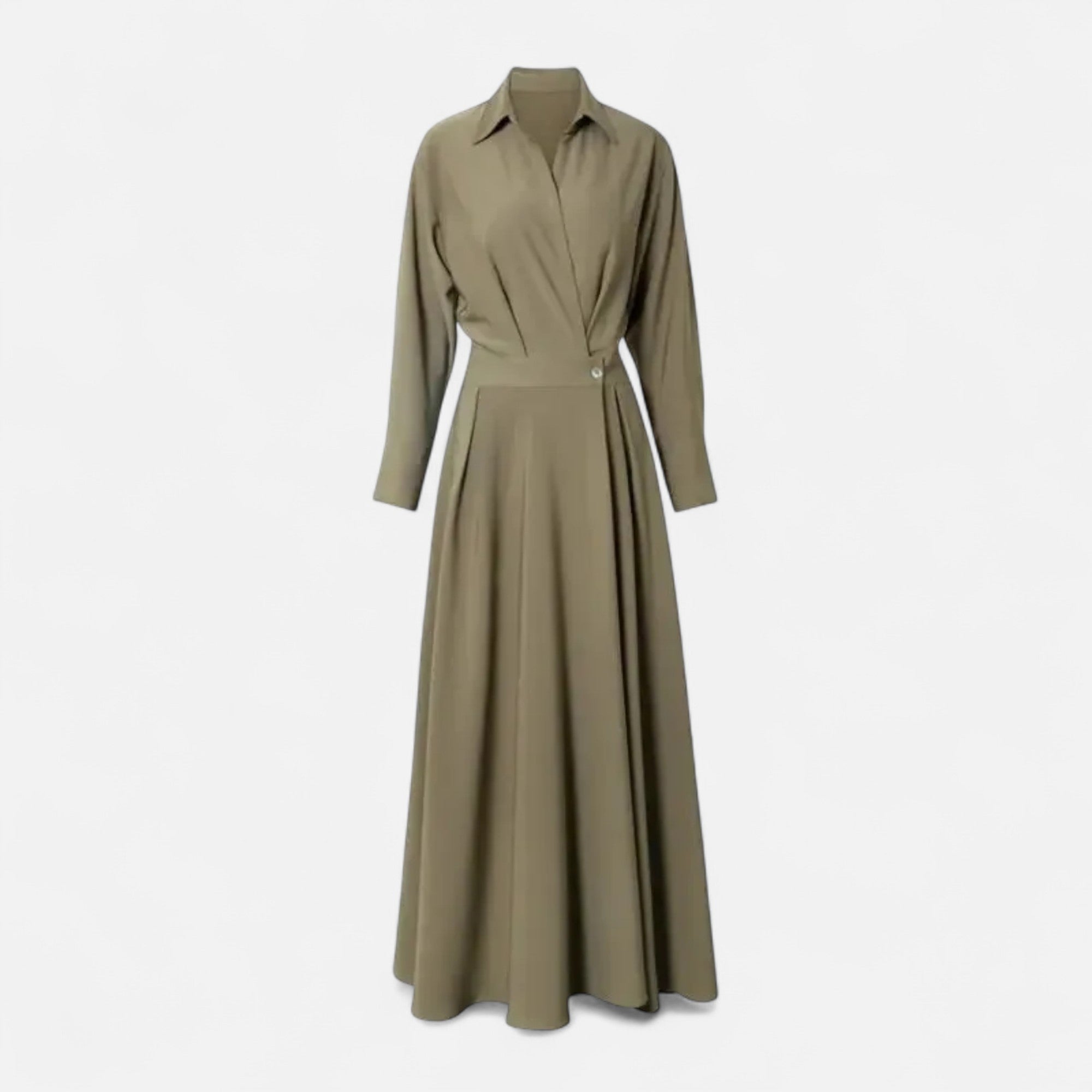 Aveline - Women's Cotton-Blend Long Shirt-Dress with Polo Collar, Knee-Length 4