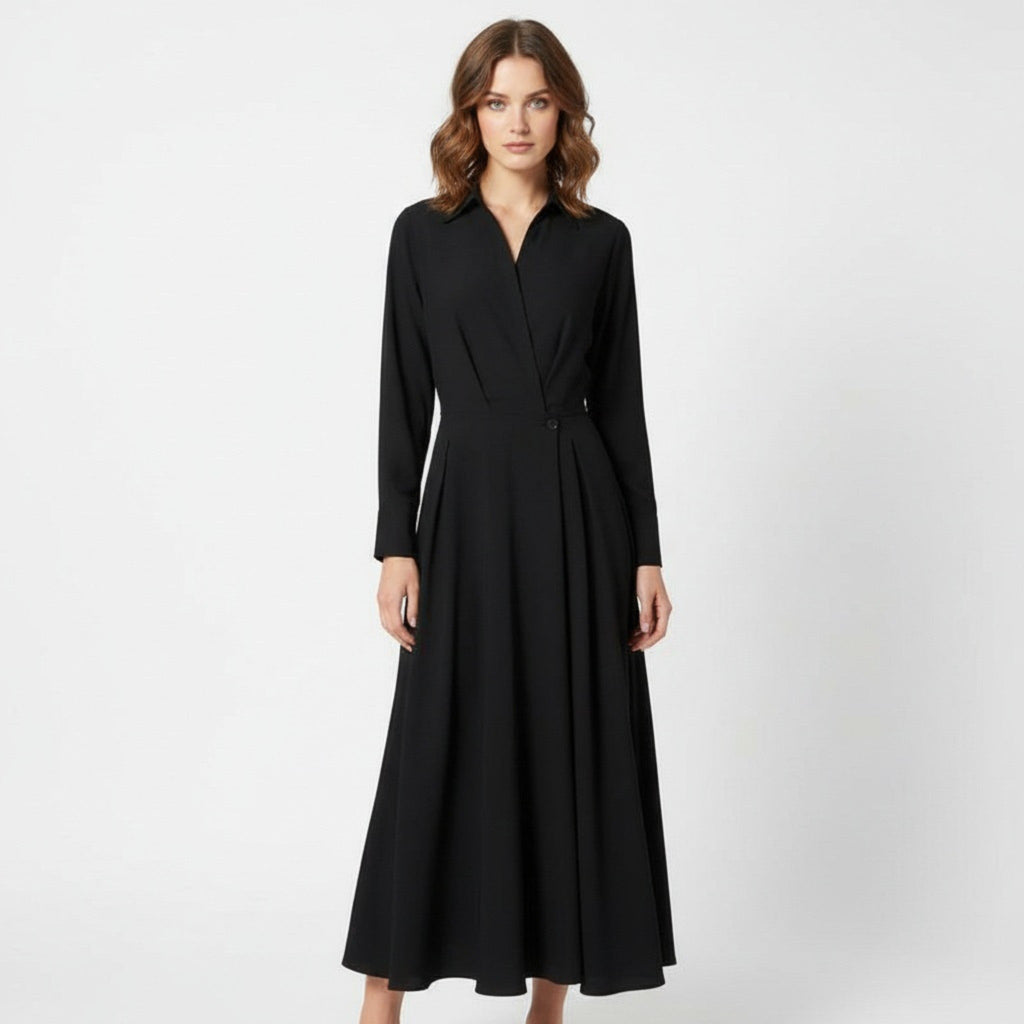 Aveline - Women's Cotton-Blend Long Shirt-Dress with Polo Collar, Knee-Length 5