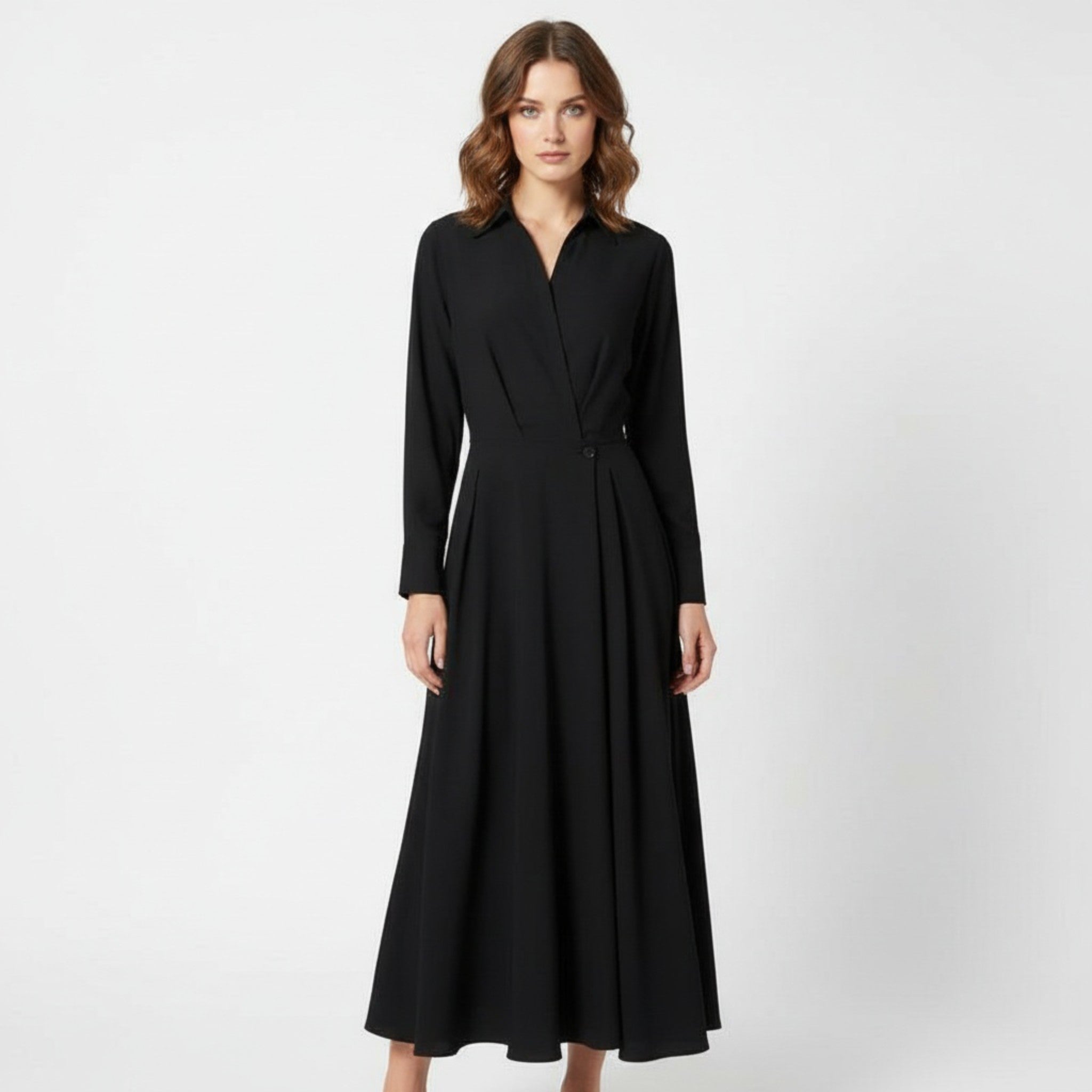 Aveline - Women's Cotton-Blend Long Shirt-Dress with Polo Collar, Knee-Length 5