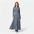Aveline - Women's Cotton-Blend Long Shirt-Dress with Polo Collar, Knee-Length 6