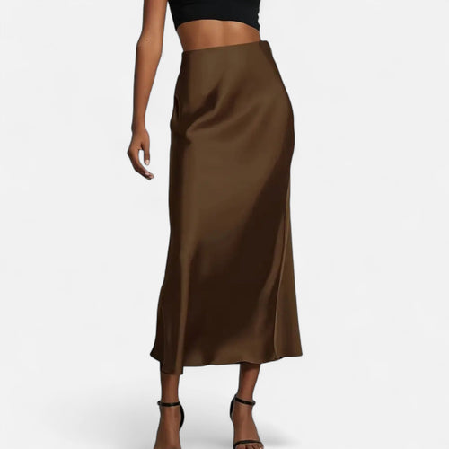 Aveline Women's High-Waist Satin Midi Skirt for Elegant Occasions 1