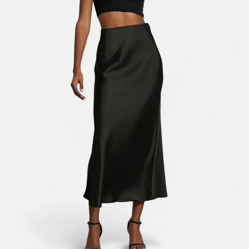 Aveline Women's High-Waist Satin Midi Skirt for Elegant Occasions 6