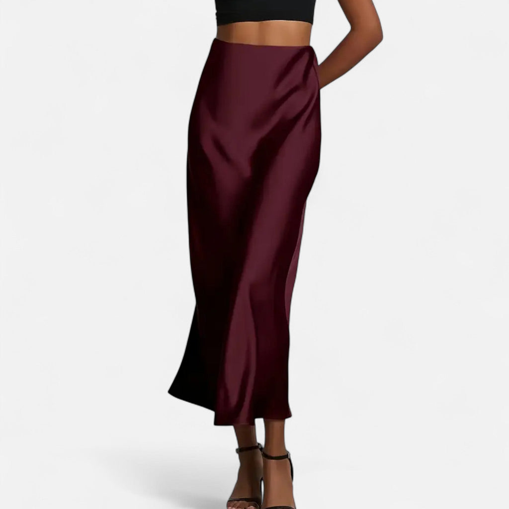 Aveline Women's High-Waist Satin Midi Skirt for Elegant Occasions 7