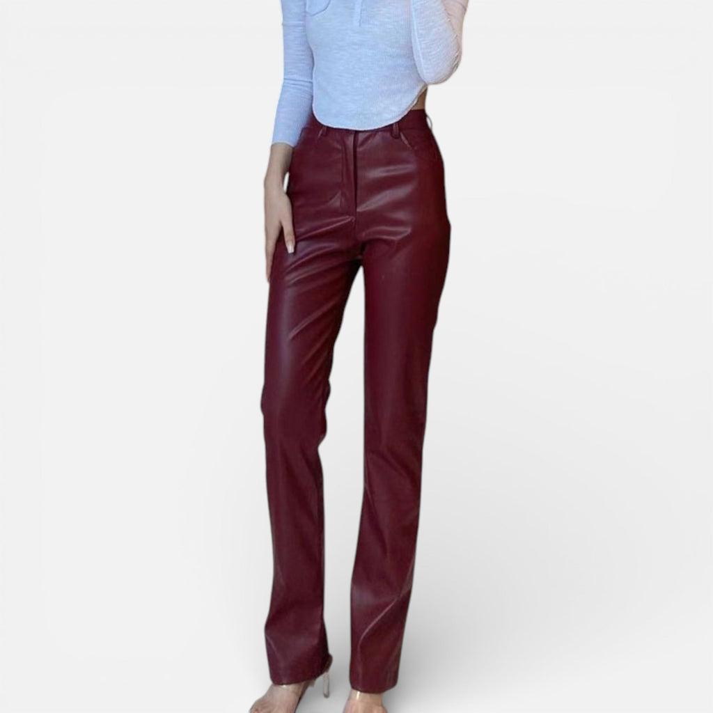 Aveline the Label - Women's Faux Leather Straight-Leg Pants with Zipper Fly 0