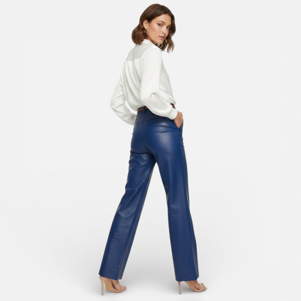 Aveline the Label - Women's Faux Leather Straight-Leg Pants with Zipper Fly 1