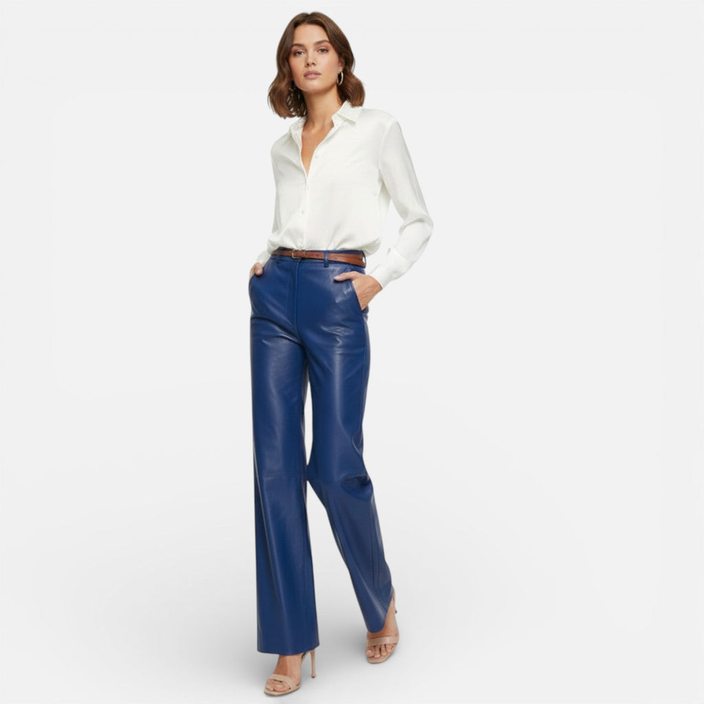 Aveline the Label - Women's Faux Leather Straight-Leg Pants with Zipper Fly 2