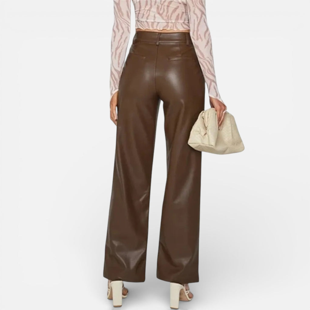 Aveline the Label - Women's Faux Leather Straight-Leg Pants with Zipper Fly 4
