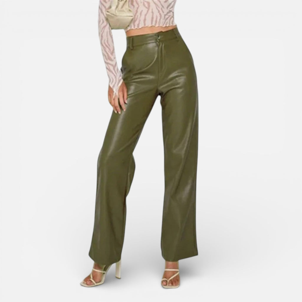 Aveline the Label - Women's Faux Leather Straight-Leg Pants with Zipper Fly 5