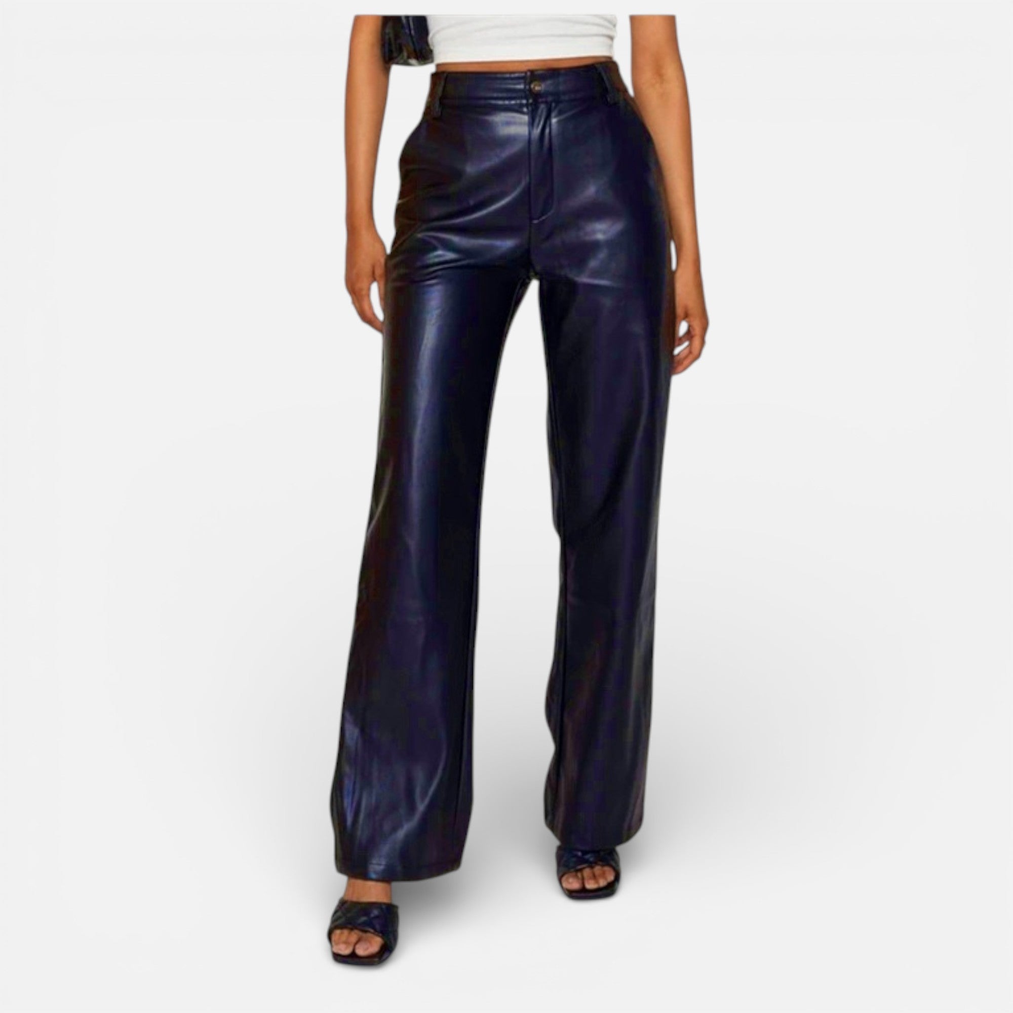 Aveline the Label - Women's Faux Leather Straight-Leg Pants with Zipper Fly 6