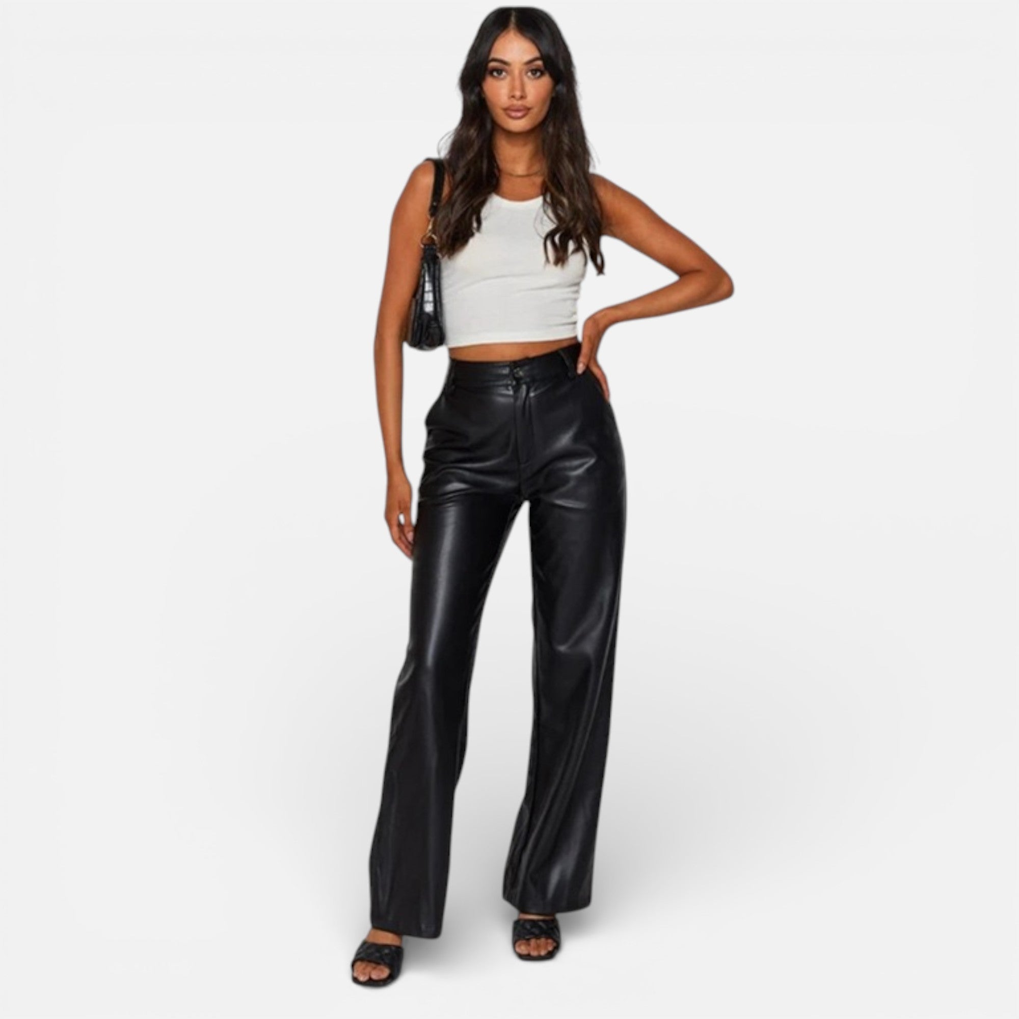Aveline the Label - Women's Faux Leather Straight-Leg Pants with Zipper Fly 7