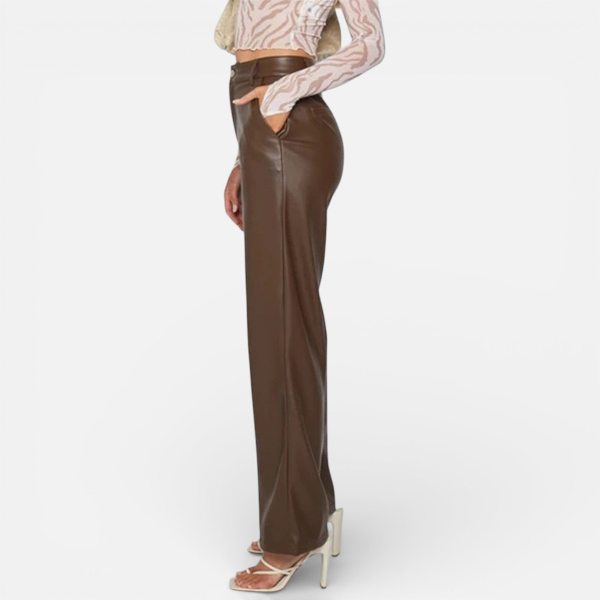 Aveline the Label - Women's Faux Leather Straight-Leg Pants with Zipper Fly 8