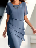 Chic Layered Midi Dress for Women - Elegant Short Sleeve Formal Dresses 0