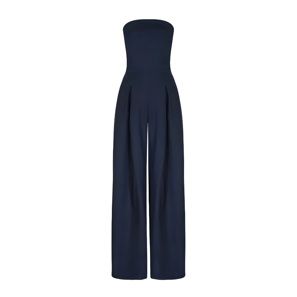 Chic Strapless Black Jumpsuit Women - High Waisted Wide Leg with Pockets 2