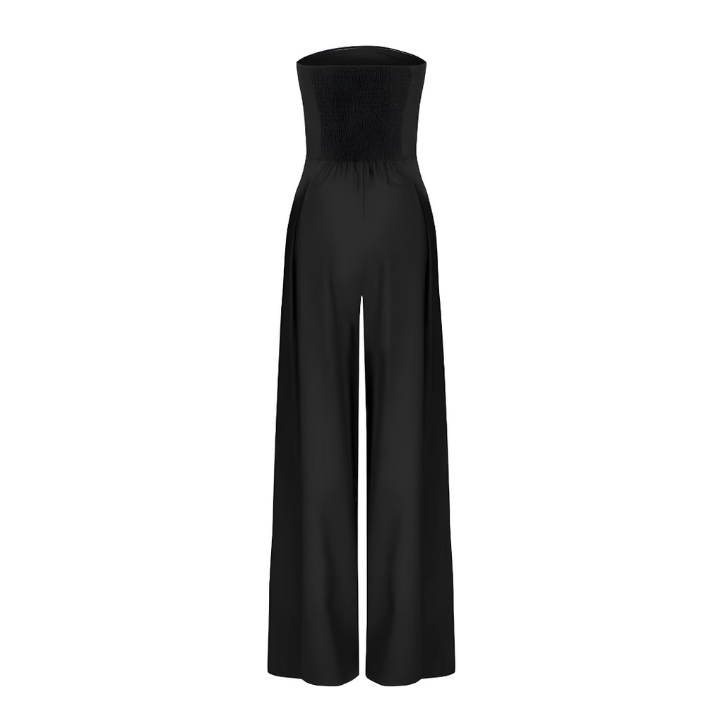 Chic Strapless Black Jumpsuit Women - High Waisted Wide Leg with Pockets 4