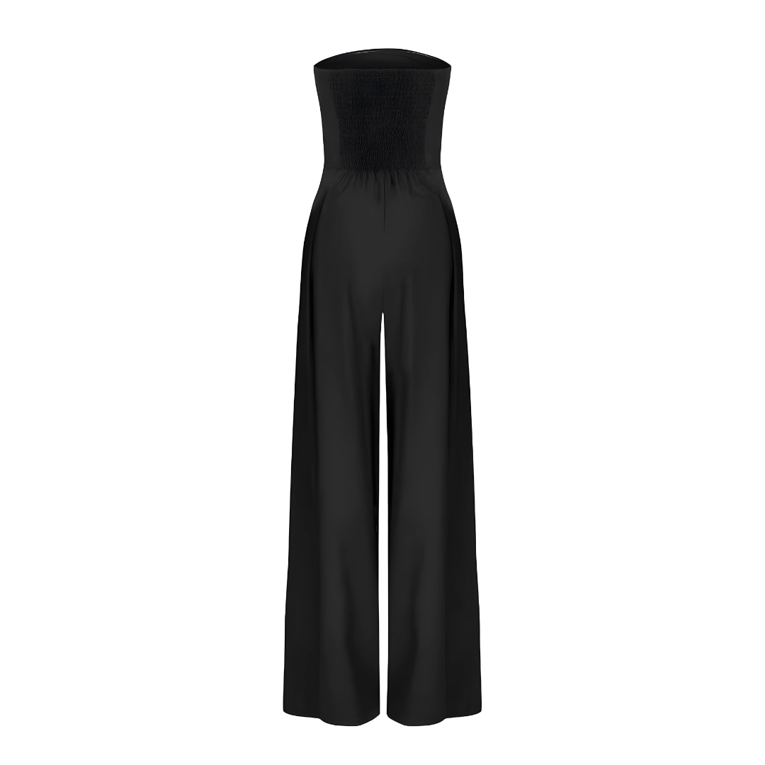 Chic Strapless Black Jumpsuit Women - High Waisted Wide Leg with Pockets 4