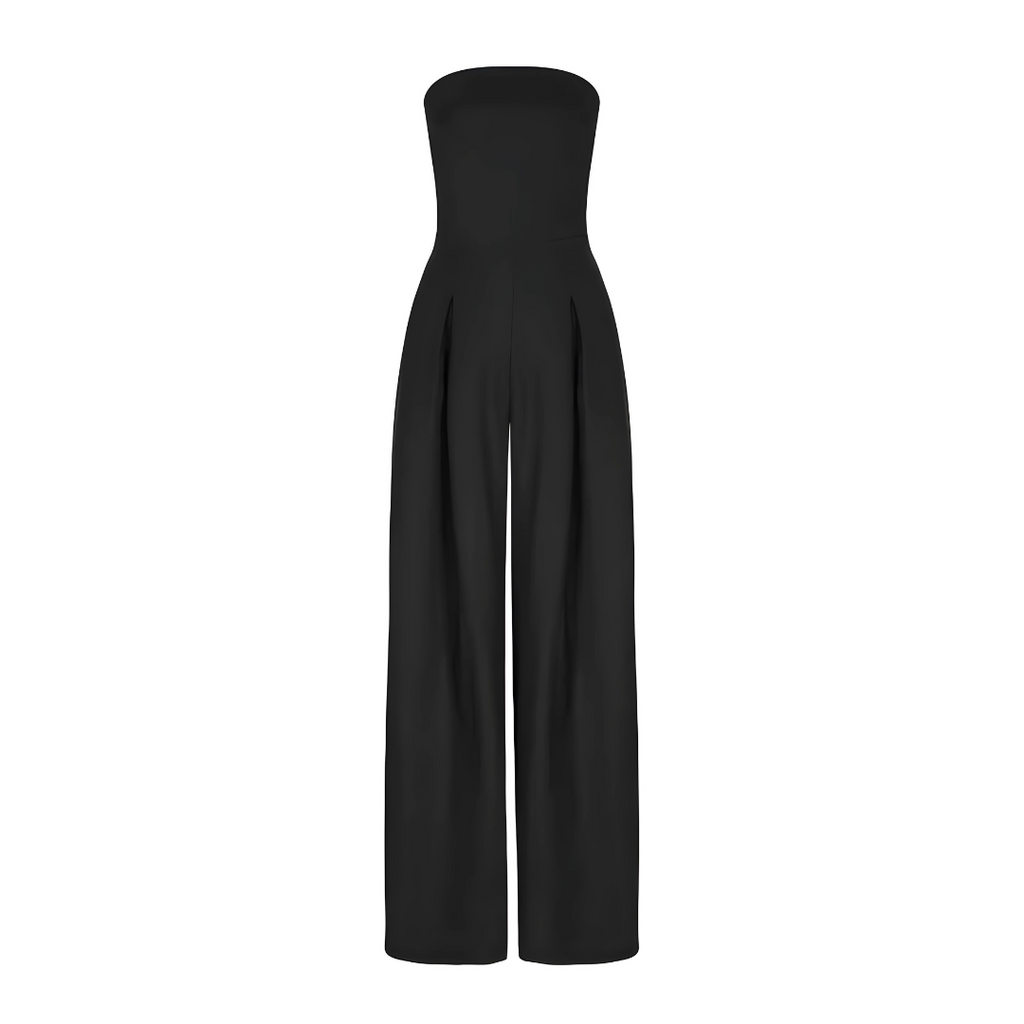 Chic Strapless Black Jumpsuit Women - High Waisted Wide Leg with Pockets 5