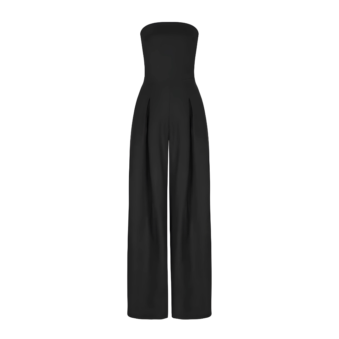 Chic Strapless Black Jumpsuit Women - High Waisted Wide Leg with Pockets 5