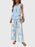 Chic Women's Two Piece Set - Floral Print Wide Leg Co Ord Set for Summer 0
