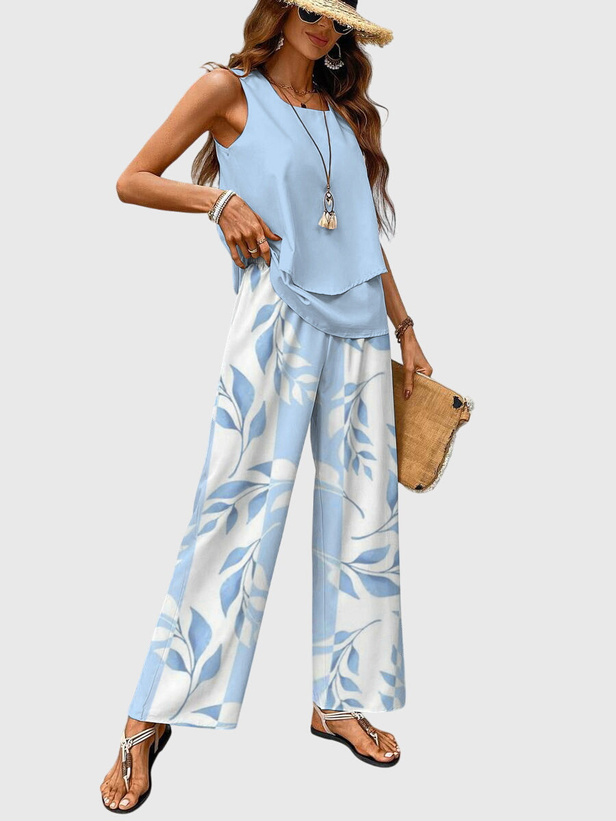 Chic Women's Two Piece Set - Floral Print Wide Leg Co Ord Set for Summer 1