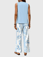 Chic Women's Two Piece Set - Floral Print Wide Leg Co Ord Set for Summer 2