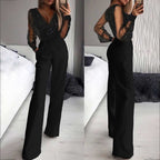 Elegant Black Jumpsuit Women - Long Sleeve Wide Leg Design for Versatile Style 1