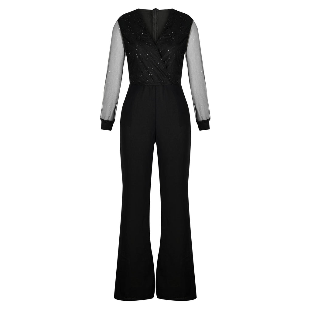 Elegant Black Jumpsuit Women - Long Sleeve Wide Leg Design for Versatile Style 2