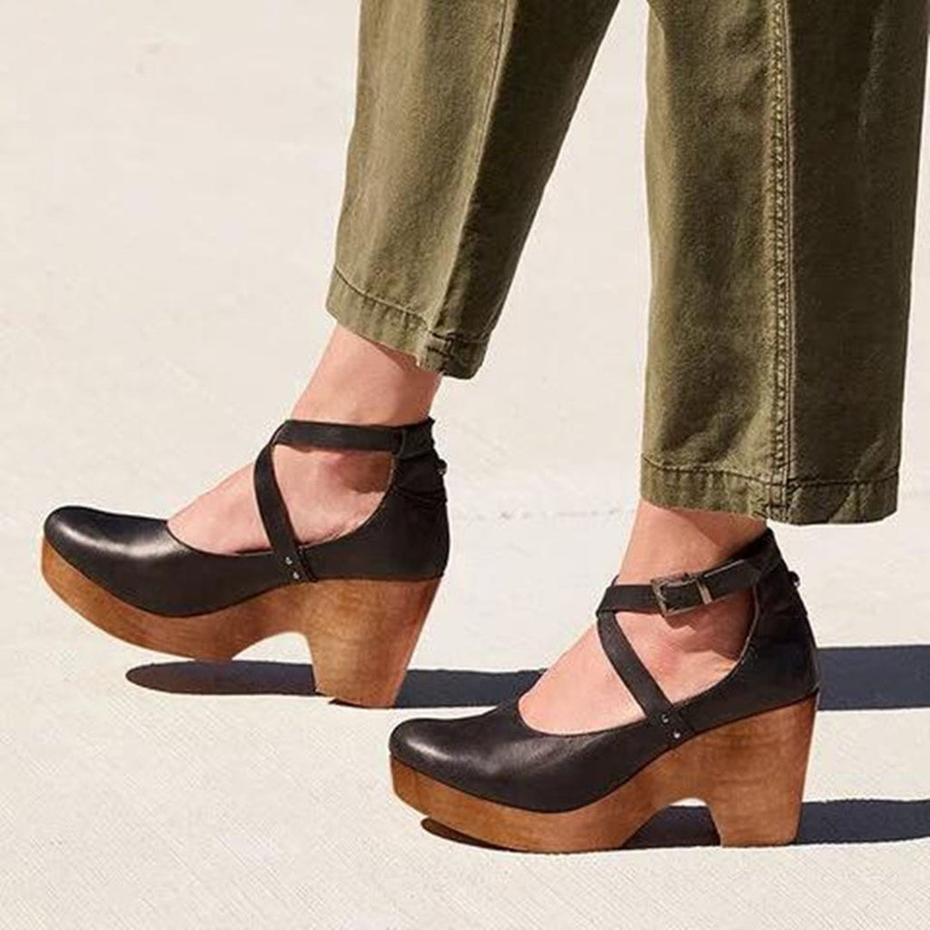 Elegant Black Wedge Heels for Women - Closed Toe with Adjustable Ankle Strap 0