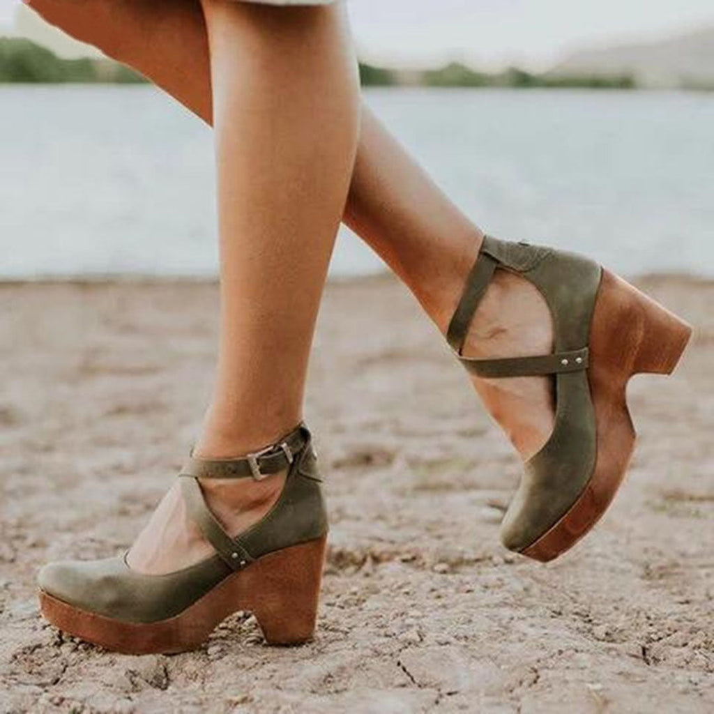Elegant Black Wedge Heels for Women - Closed Toe with Adjustable Ankle Strap 2