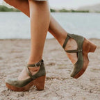 Elegant Black Wedge Heels for Women - Closed Toe with Adjustable Ankle Strap 2