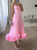 Elegant Midi Evening Dress with Ruffle Details - Stylish Black Formal Dress for Women 0