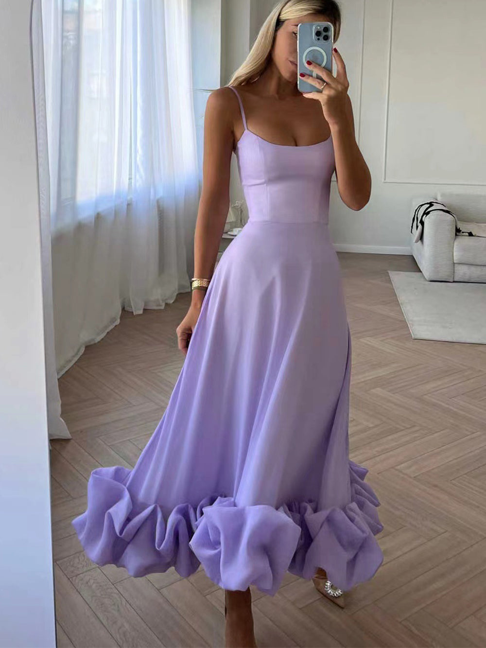 Elegant Midi Evening Dress with Ruffle Details - Stylish Black Formal Dress for Women 1