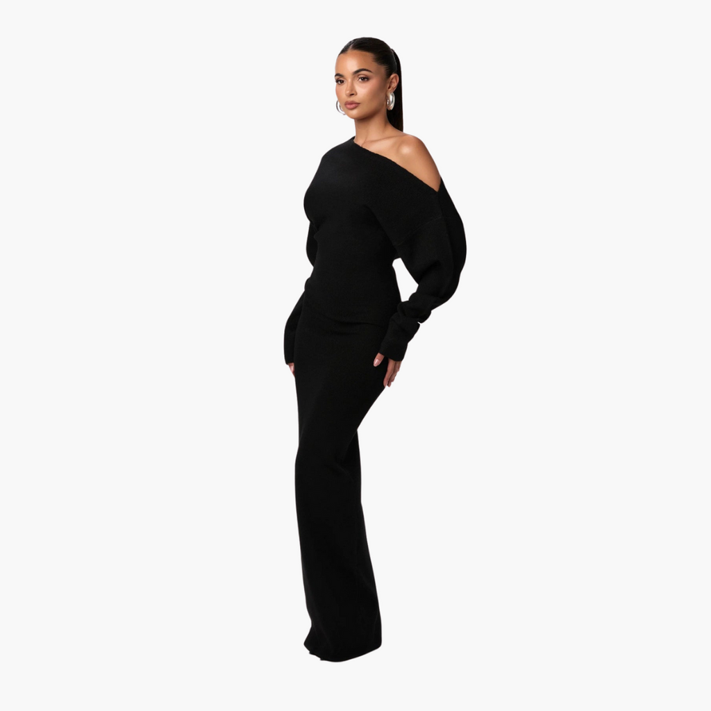 Elegant Off-Shoulder Women's Dress - Flattering Knit Cocktail & Formal Style 0
