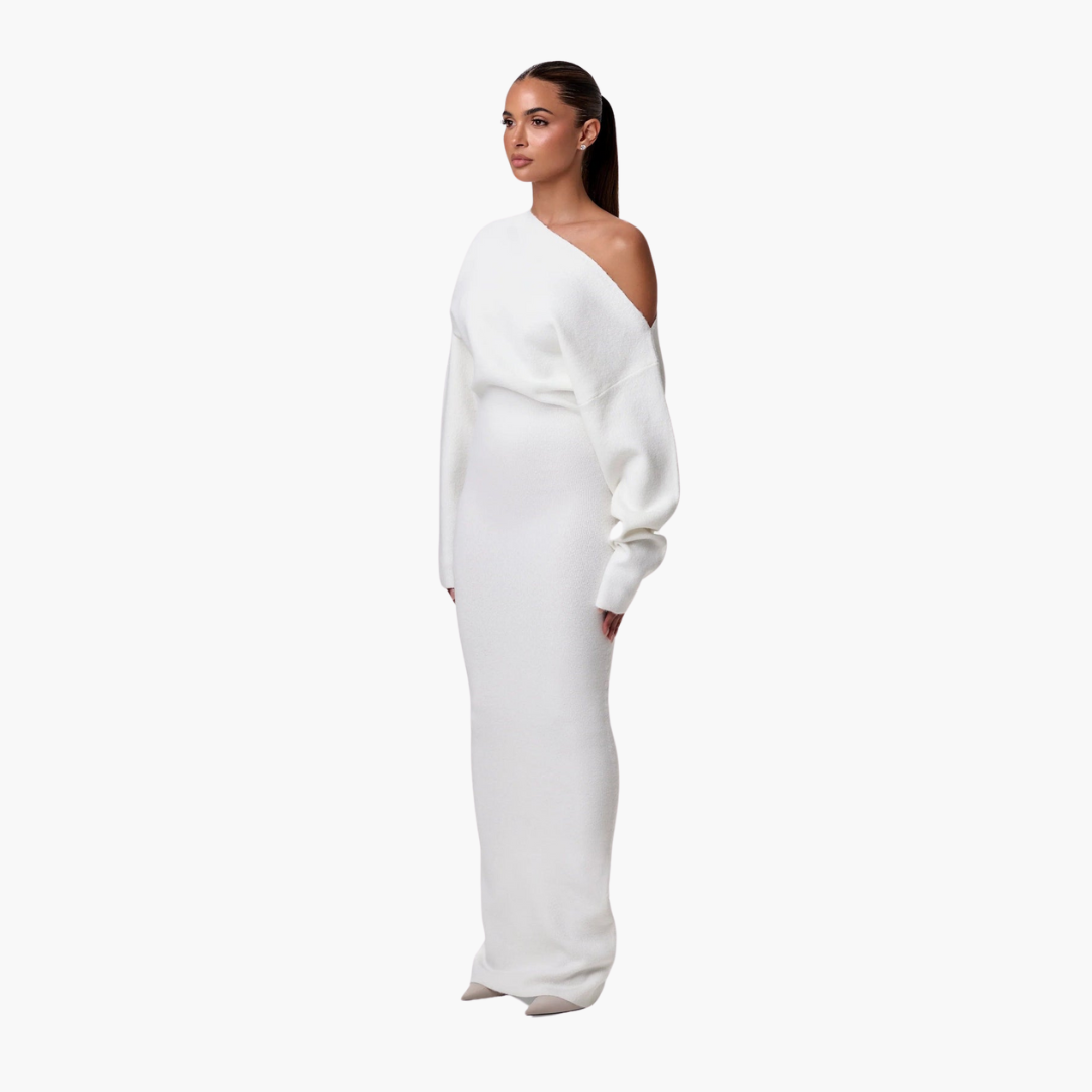 Elegant Off-Shoulder Women's Dress - Flattering Knit Cocktail & Formal Style 2