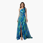 Elegant One Shoulder Maxi Dress for Women - Vibrant Print & Flowing Silhouette 1