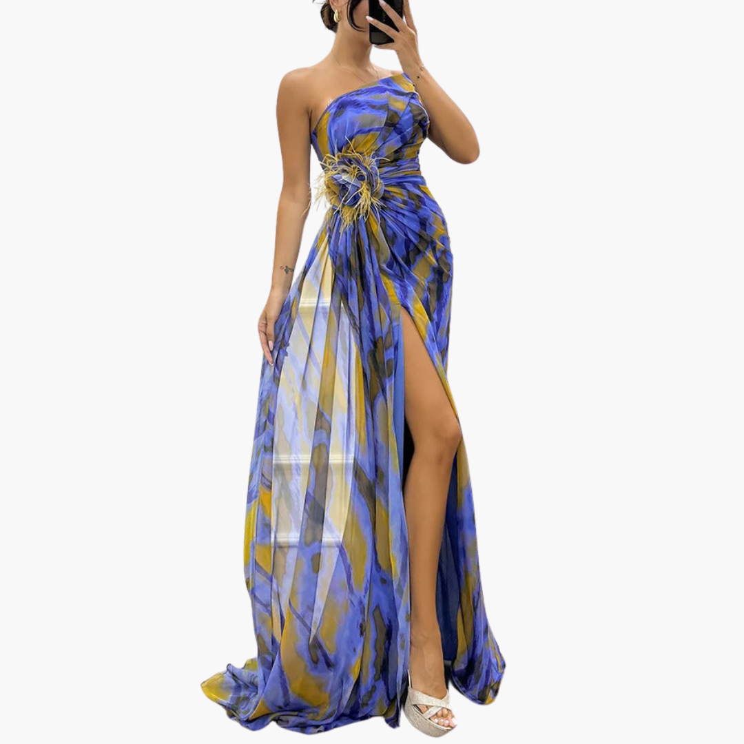 Elegant One Shoulder Maxi Dress for Women - Vibrant Print & Flowing Silhouette 10