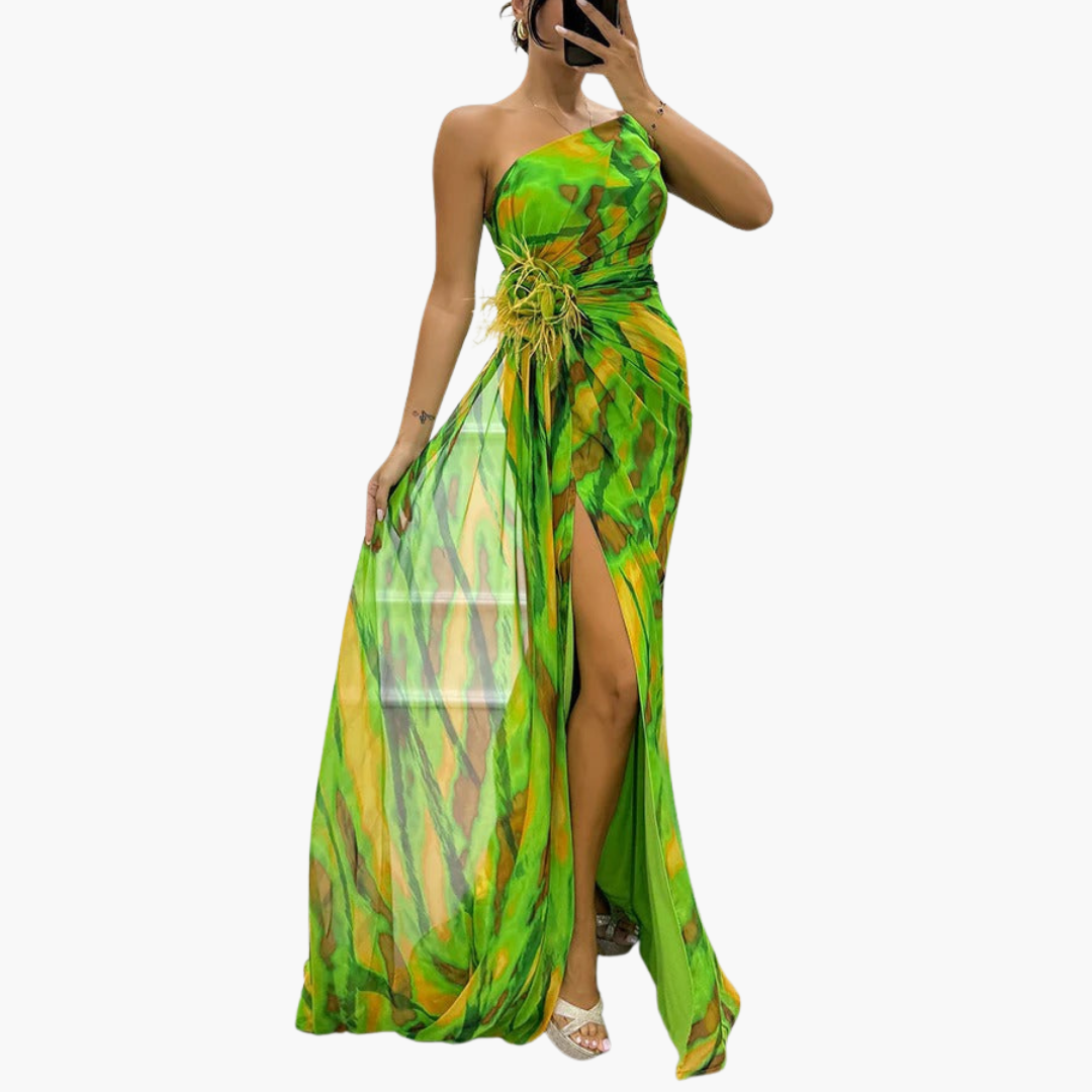 Elegant One Shoulder Maxi Dress for Women - Vibrant Print & Flowing Silhouette 11